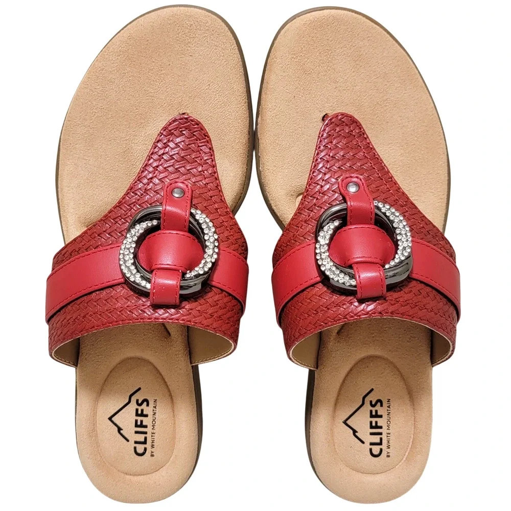 Cliffs White Mountain Women Benedict Wedge Thong Sandals Size US 8M Red Woven
